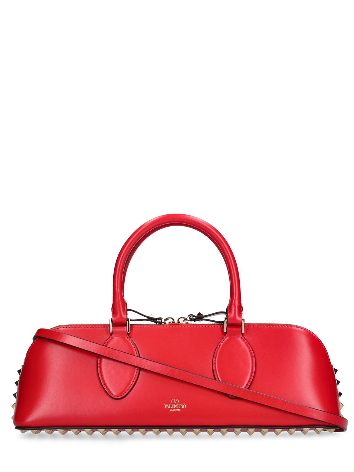 Shop Valentino Duffle Rockstud Leather Bag In Rouge Pur