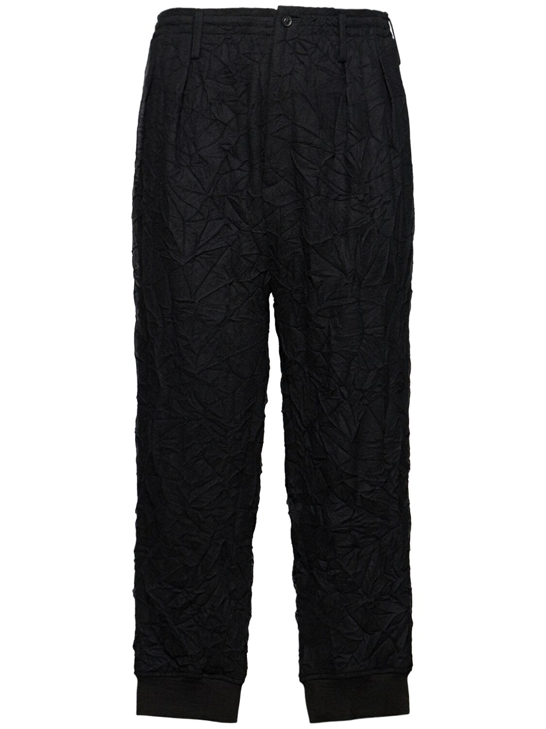Yohji Yamamoto G-hem Wrinkled Wool Blend Flannel Trousers In Black
