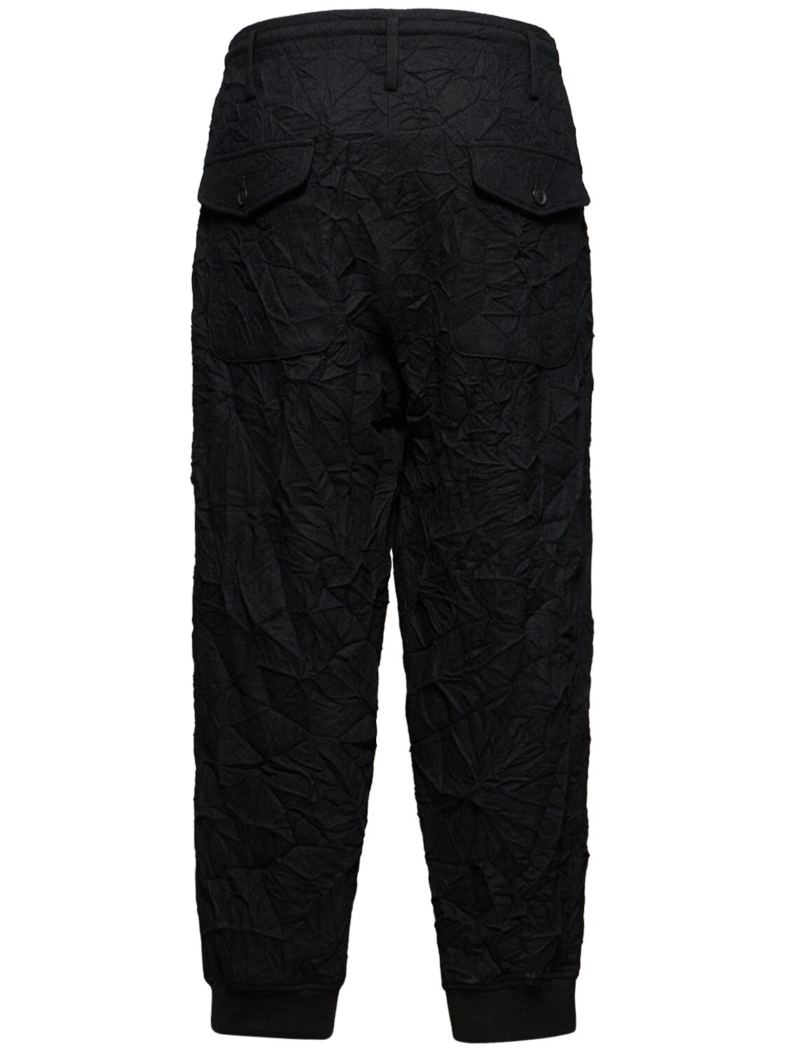 Shop Yohji Yamamoto G-hem Wrinkled Wool Blend Flannel Pants In Black