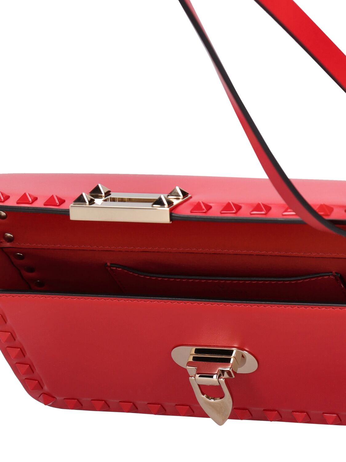 Shop Valentino Rockstud Leather Shoulder Bag In Red