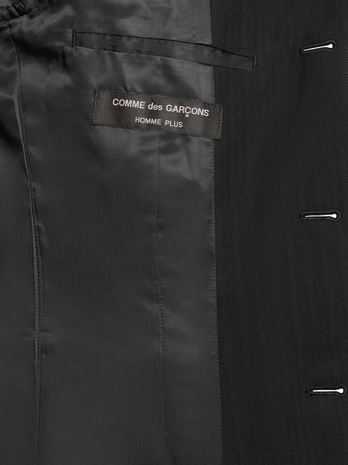 Shop Comme Des Garçons Striped Wool Herringbone Blazer In Black