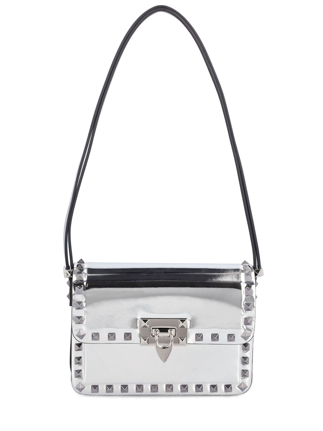 Valentino Garavani Small Rockstud Mirror Shoulder Bag In Silver