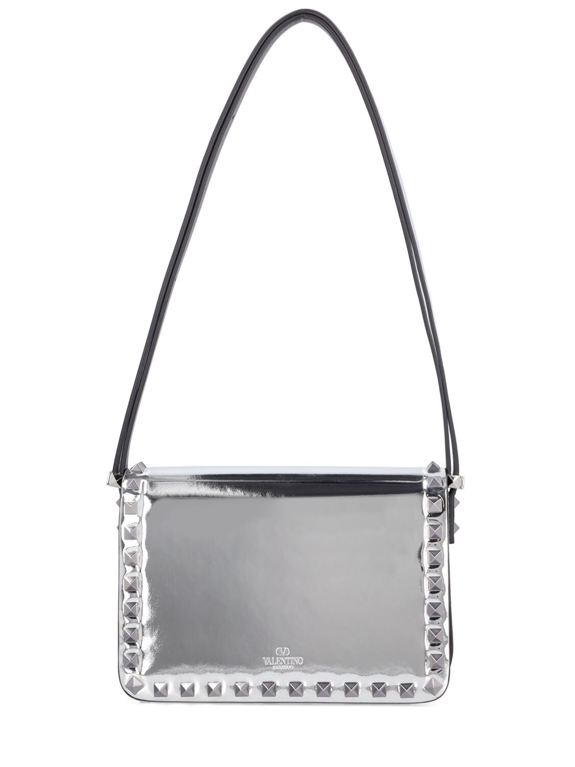 Shop Valentino Small Rockstud Mirror Shoulder Bag In Silver