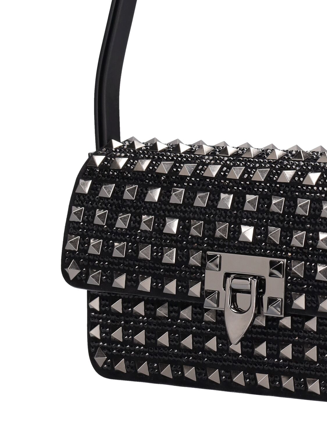 Shop Valentino Rockstud Embroidered Shoulder Bag In Jet,nero