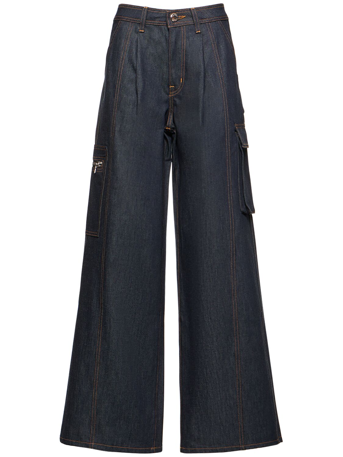 Image of Cotton Denim Mid Rise Extra Wide Jeans