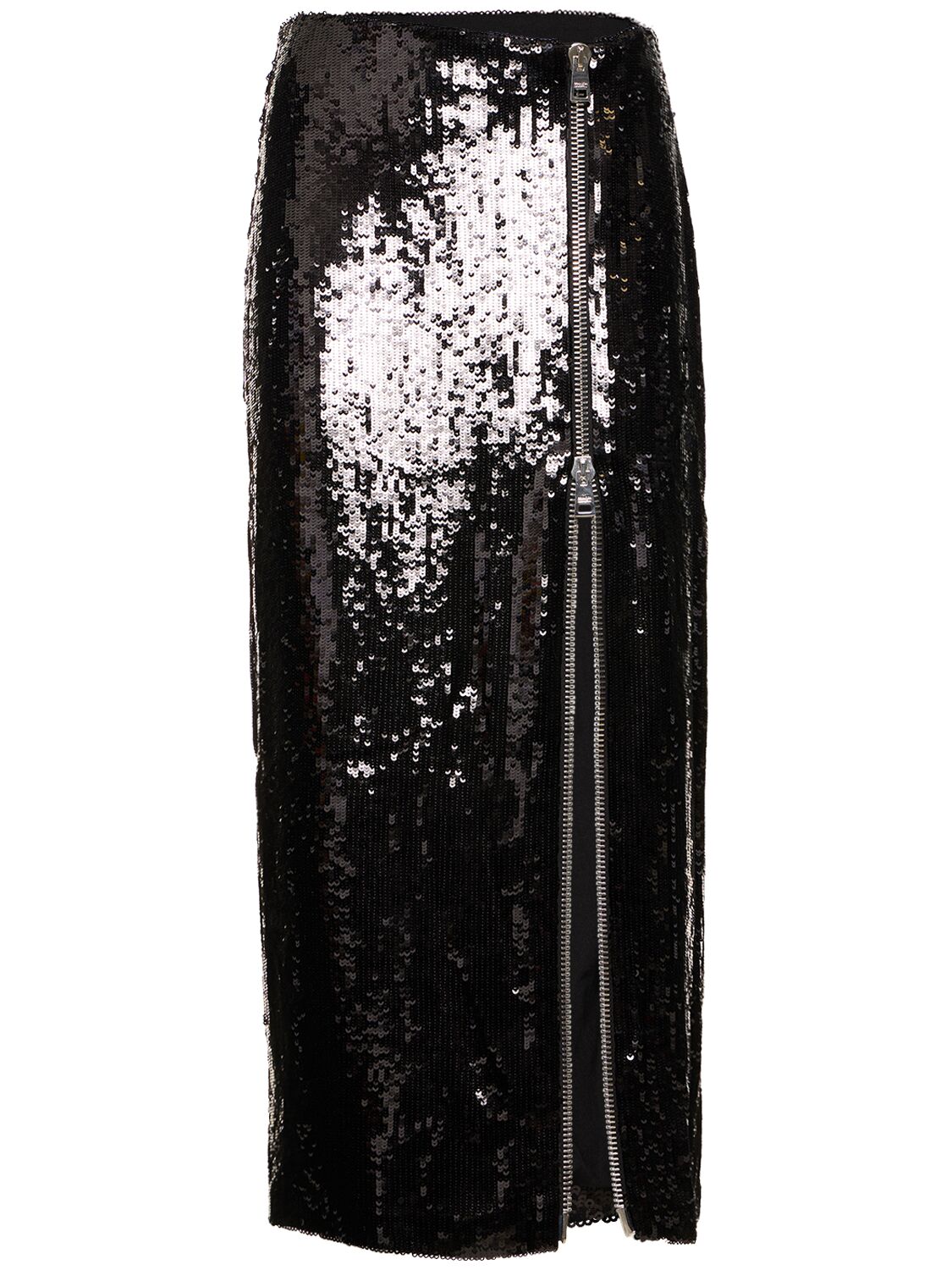 Shop Brandon Maxwell Sequined High Rise Zip Midi Skirt In Black