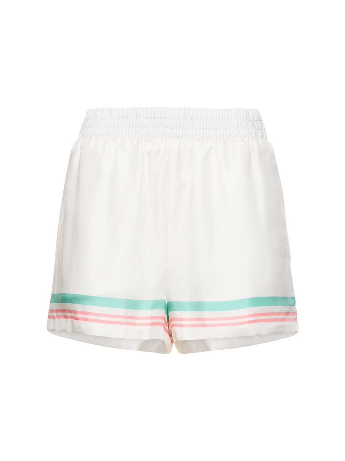 Casablanca Printed Silk Twill Elastic Waist Shorts In Multicolor