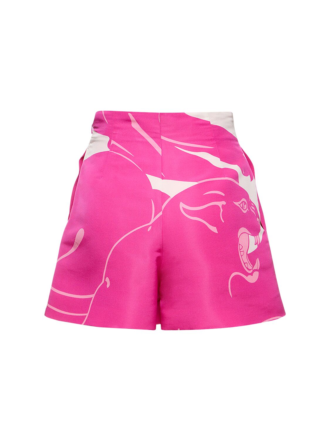 Shop Valentino Panther Print Faille High Waist Shorts In Pink,white