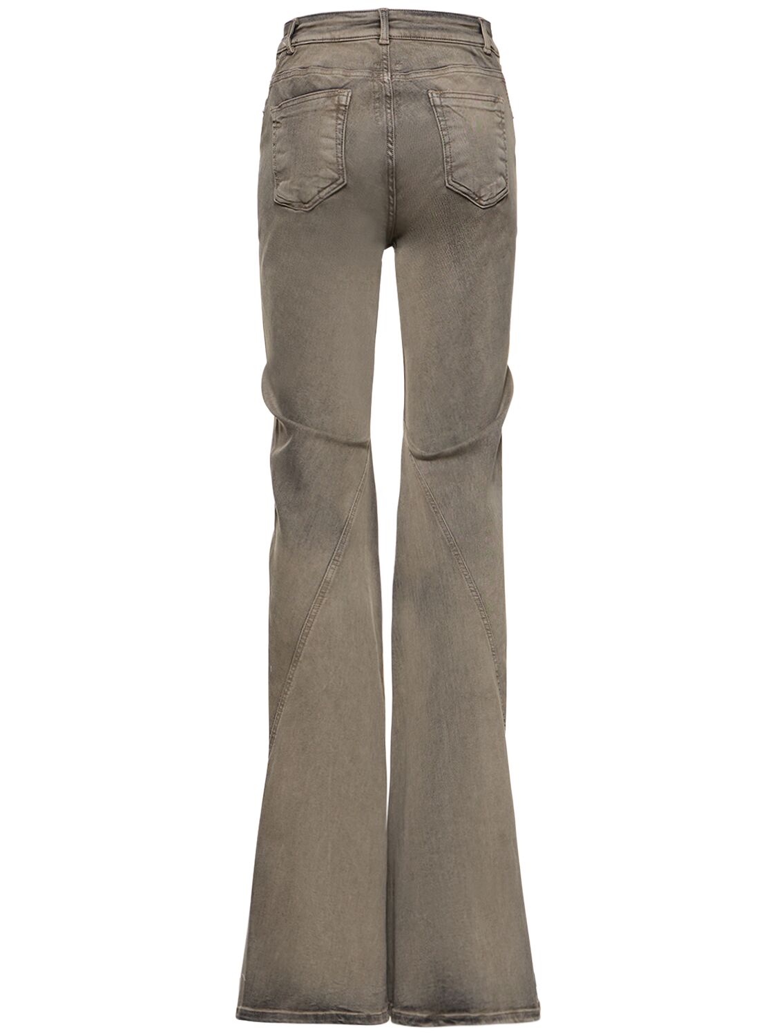 Shop Rick Owens Bias Denim Mid Rise Flared Jeans In Grey,beige