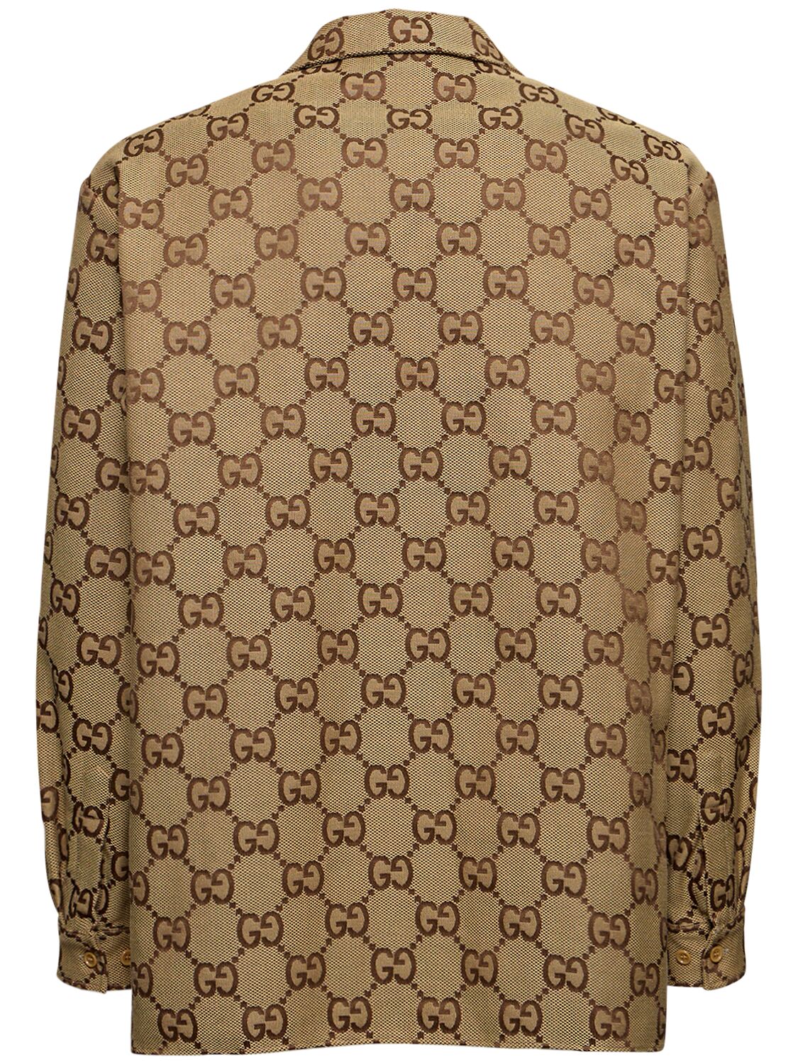 Shop Gucci Hawaii Cotton Blend Bowling Shirt In Camel,ebony