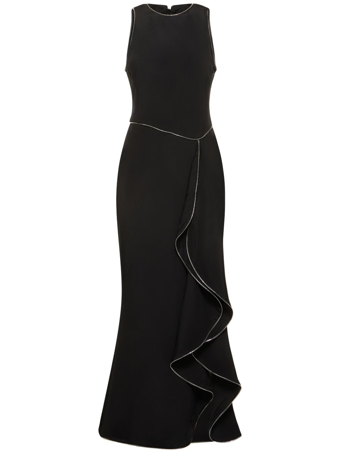 Silk Crepe Long Dress W/ Zip Details