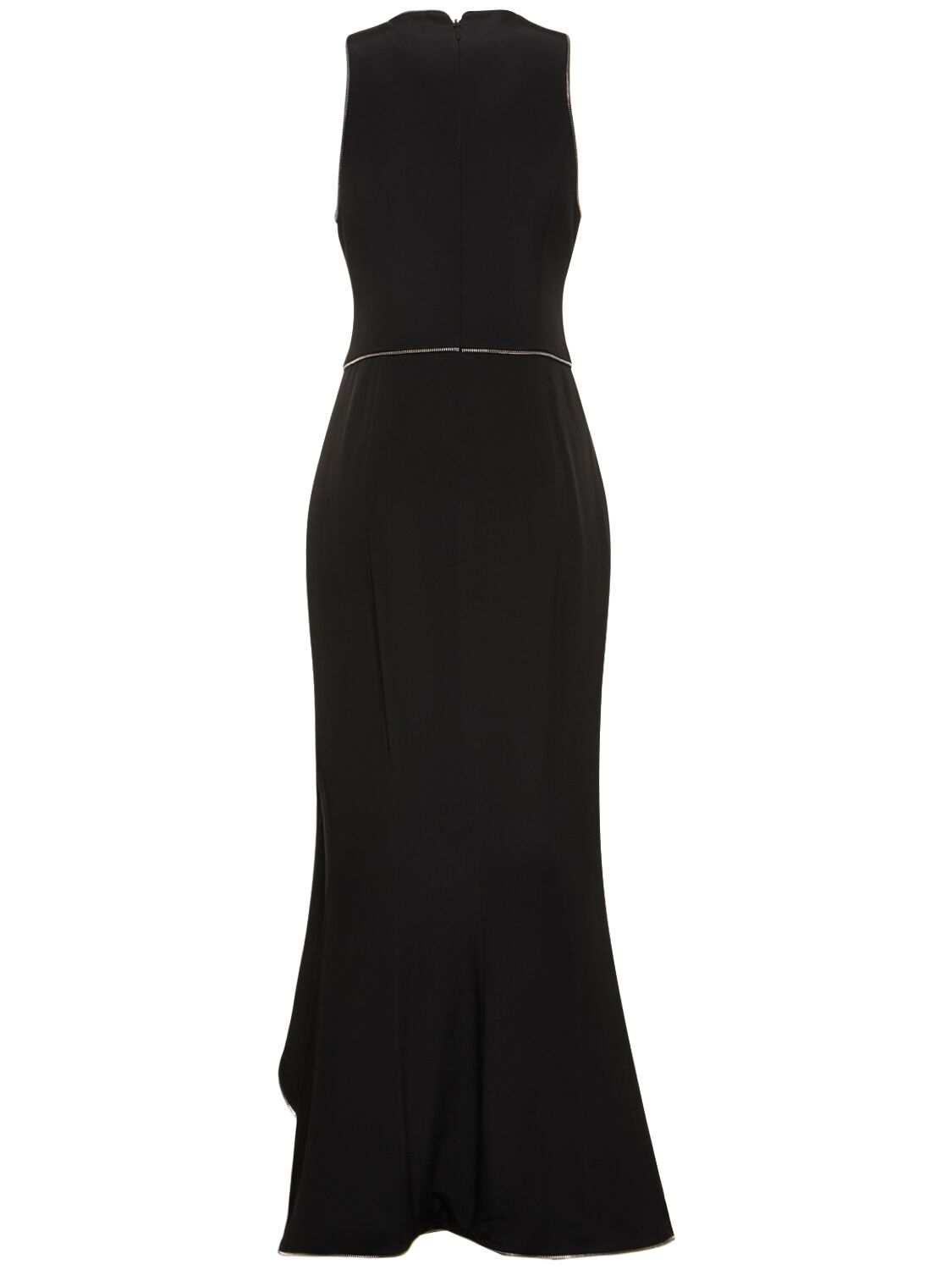 Shop Brandon Maxwell Silk Crepe Long Dress W/ Zip Details In Black