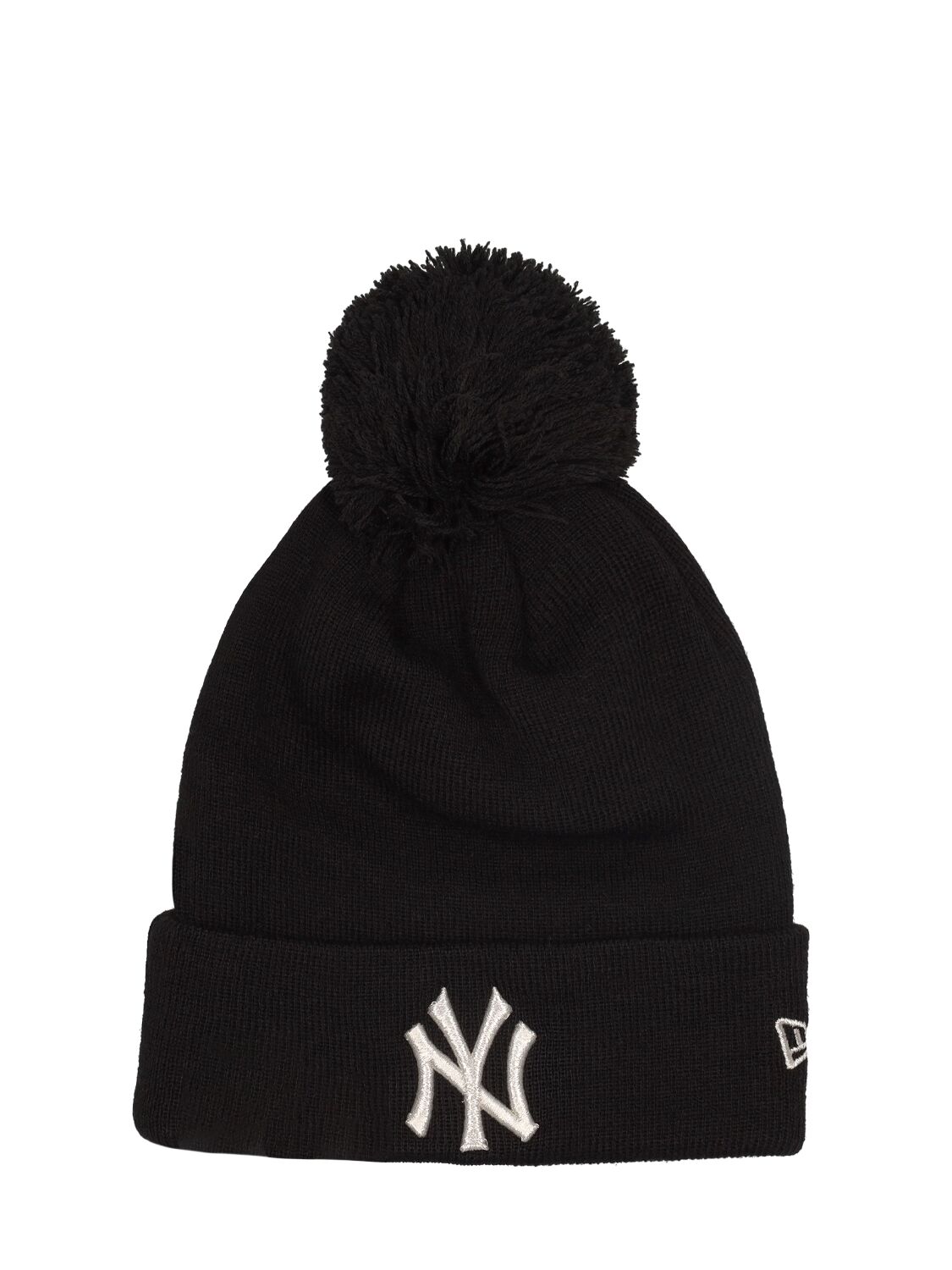 New Era Ny Yankees Knit Beanie W/ Pompom In Black,silver