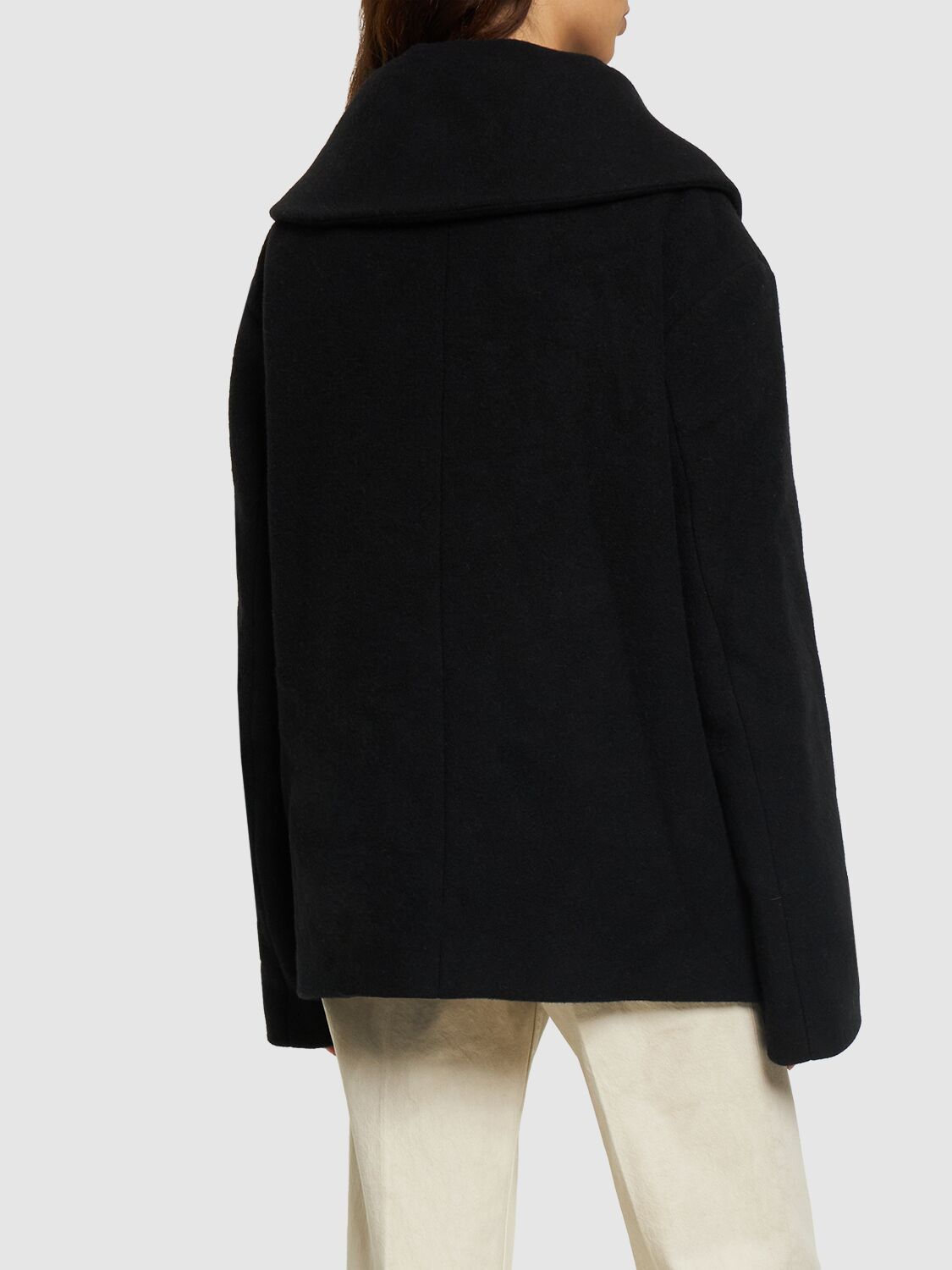 Shop Totême Wool Blend Felt Wrap Jacket In 블랙