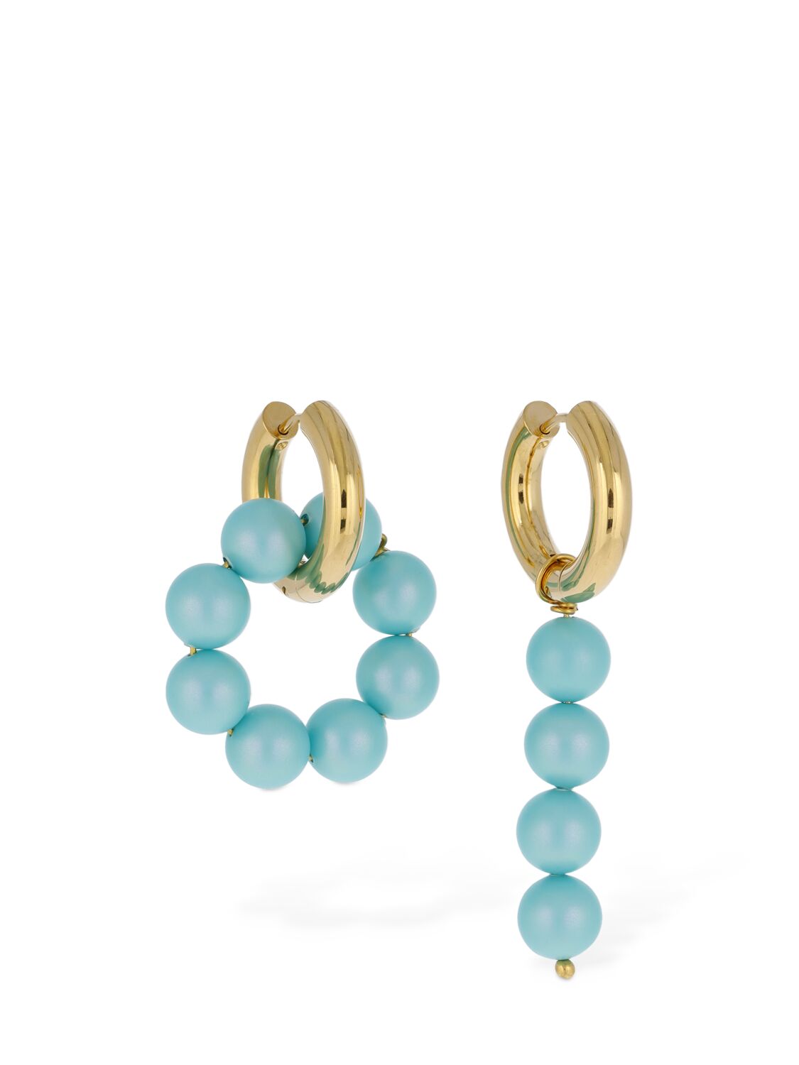 Shop Timeless Pearly Beaded Charm Mismatched Earrings In Gold,blue