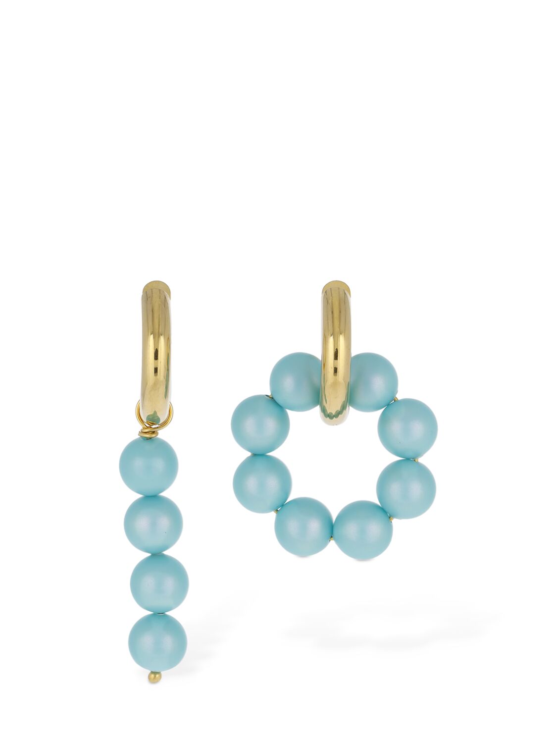 Shop Timeless Pearly Beaded Charm Mismatched Earrings In Gold,blue