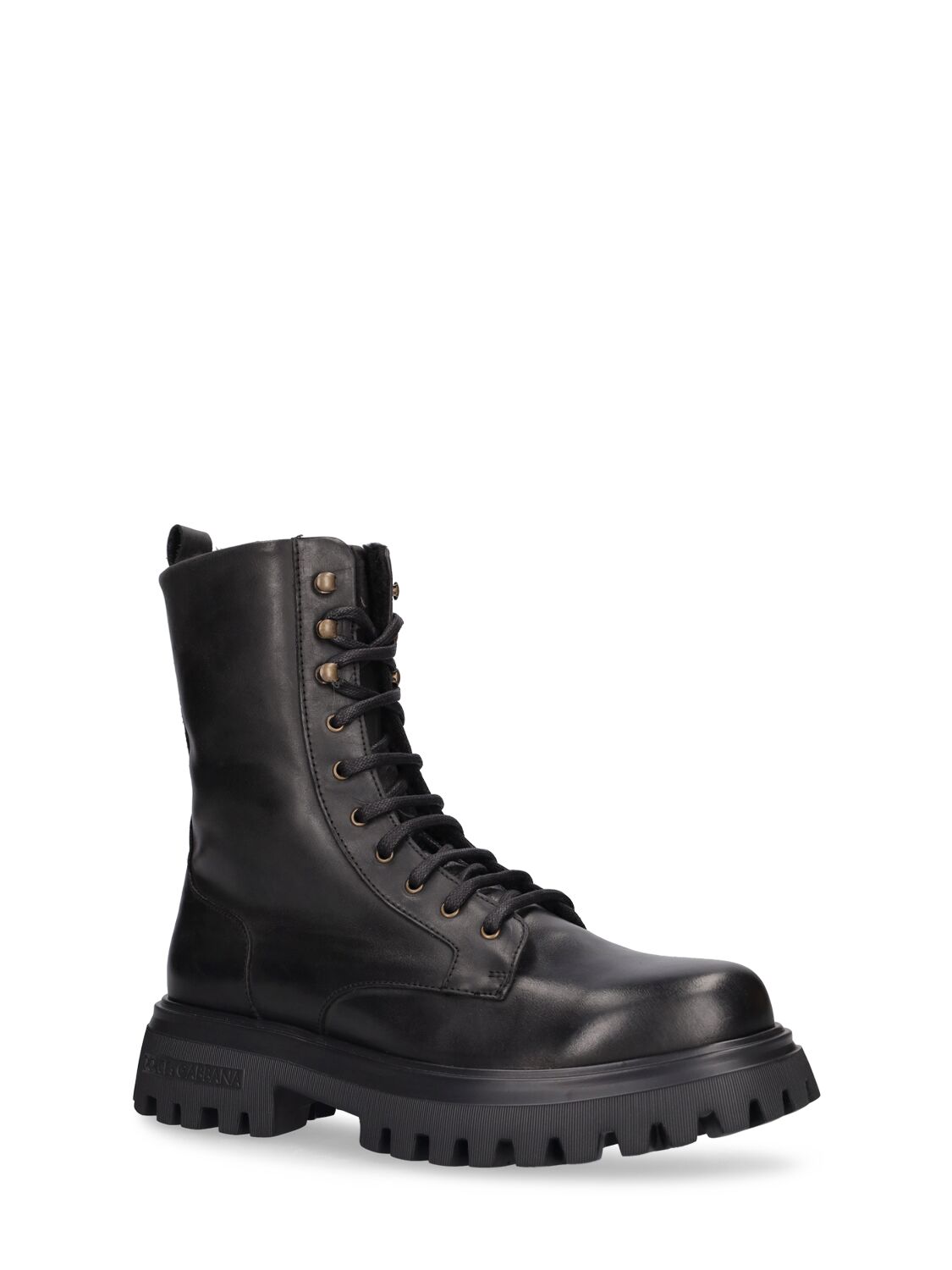 Dolce & Gabbana Leather Combat Boots In Black