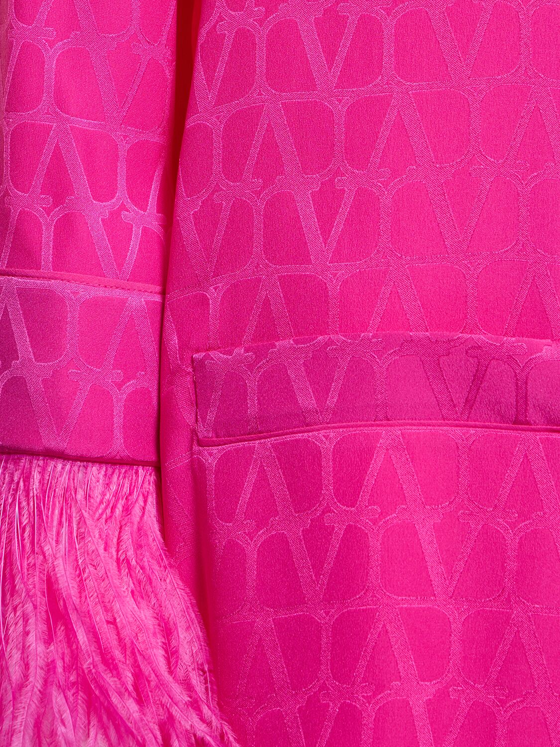 Shop Valentino Logo Jacquard Silk Shirt W/feathers In Pink
