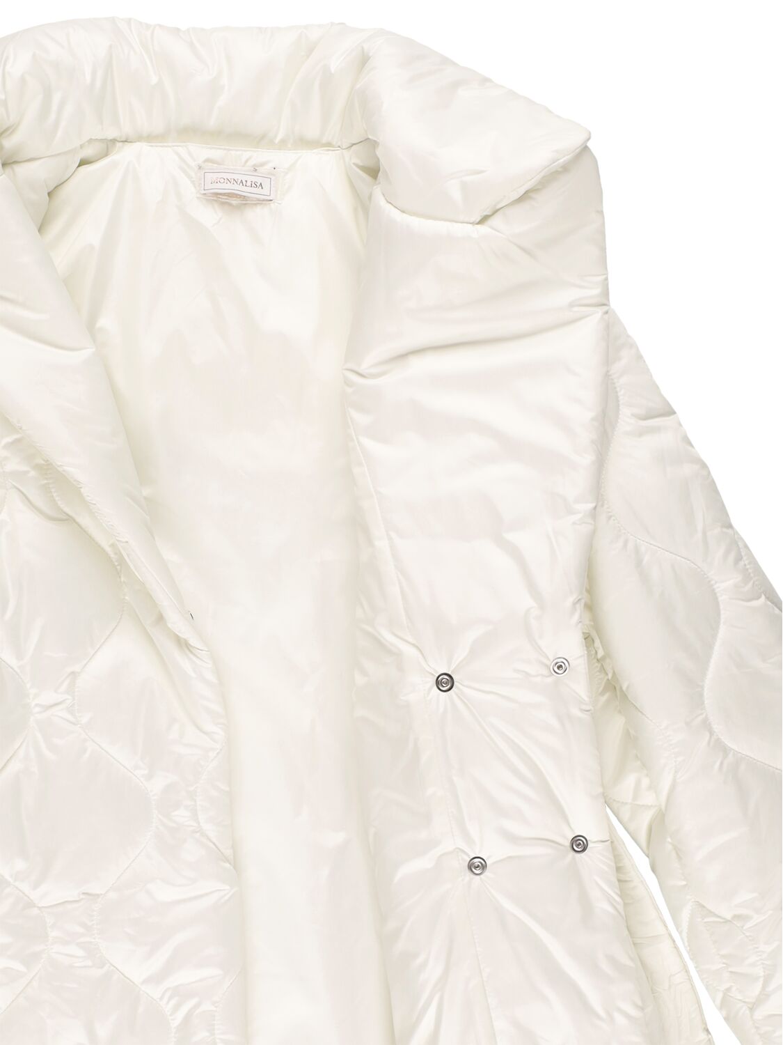 Shop Monnalisa Quilted Nylon Puffer Coat W/ Belt In White
