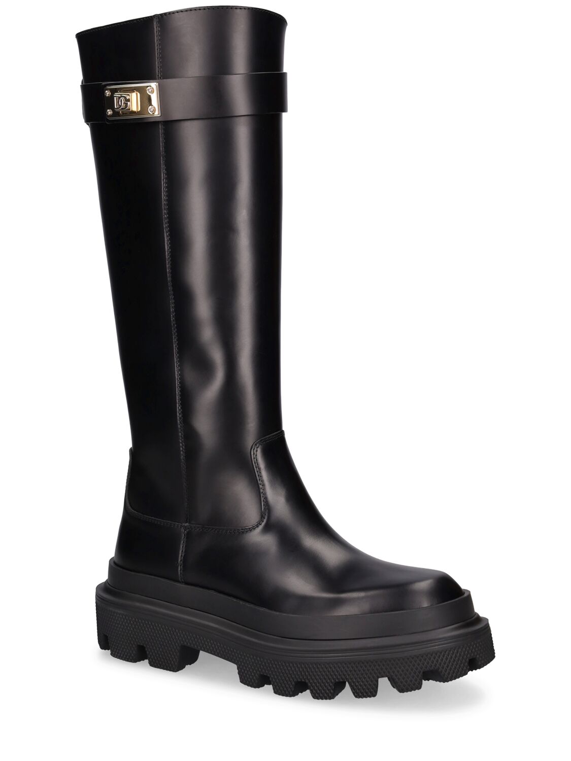 Shop Dolce & Gabbana 50mm Leather Tall Boots In Black