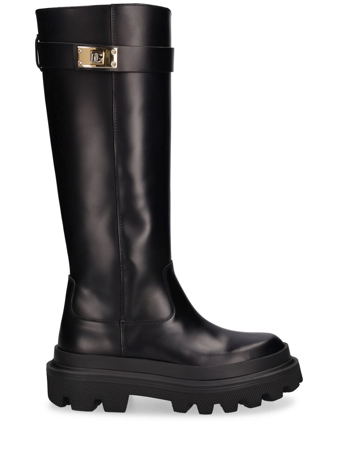 Dolce & Gabbana Leather Boot With Logo Plate In Black