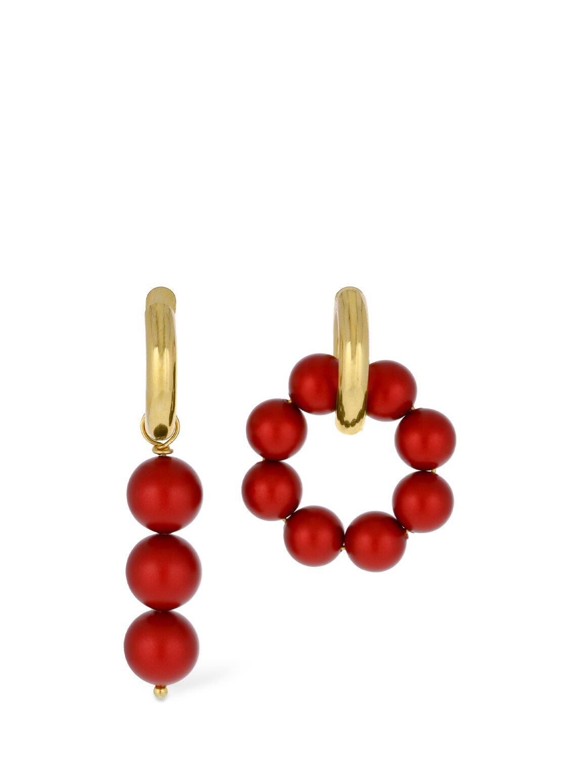 Shop Timeless Pearly Beaded Charm Mismatched Earrings In Gold,red
