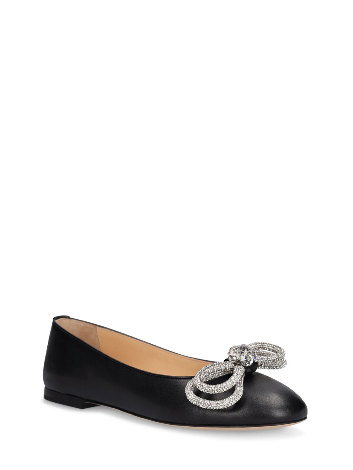 Shop Mach & Mach 10mm Double Bow Leather Flats In Black