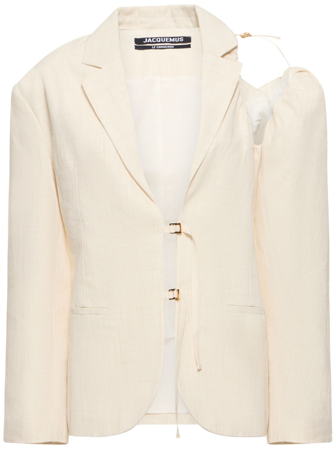 Shop Jacquemus La Veste Galliga Linen Cutout Jacket In White