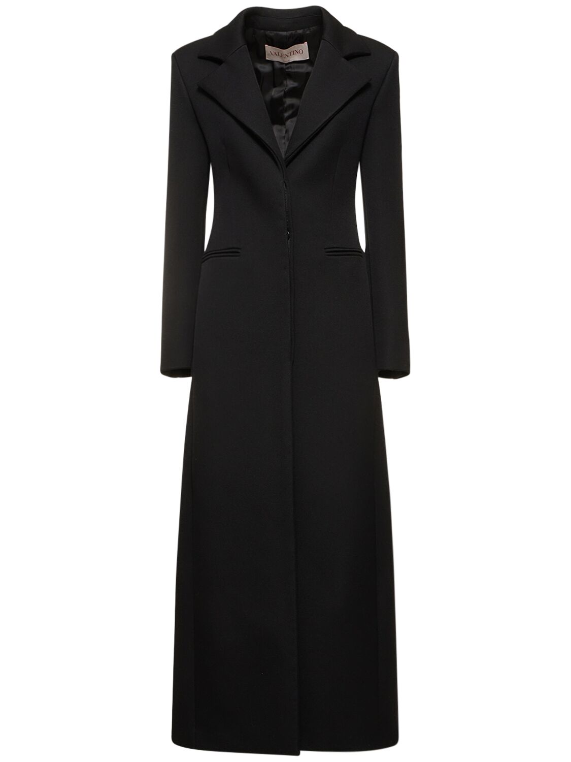 Valentino Bonded Wool Blend Long Coat In Black