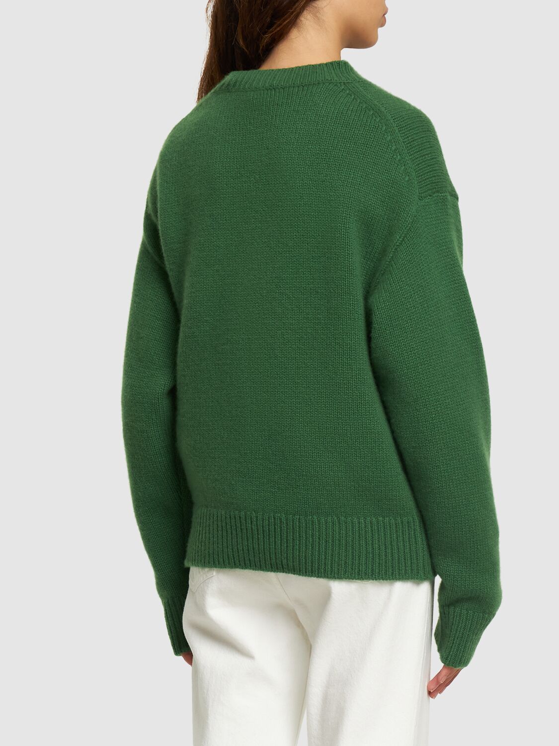 Shop Totême V-neck Wool & Cashmere Sweater In 그린