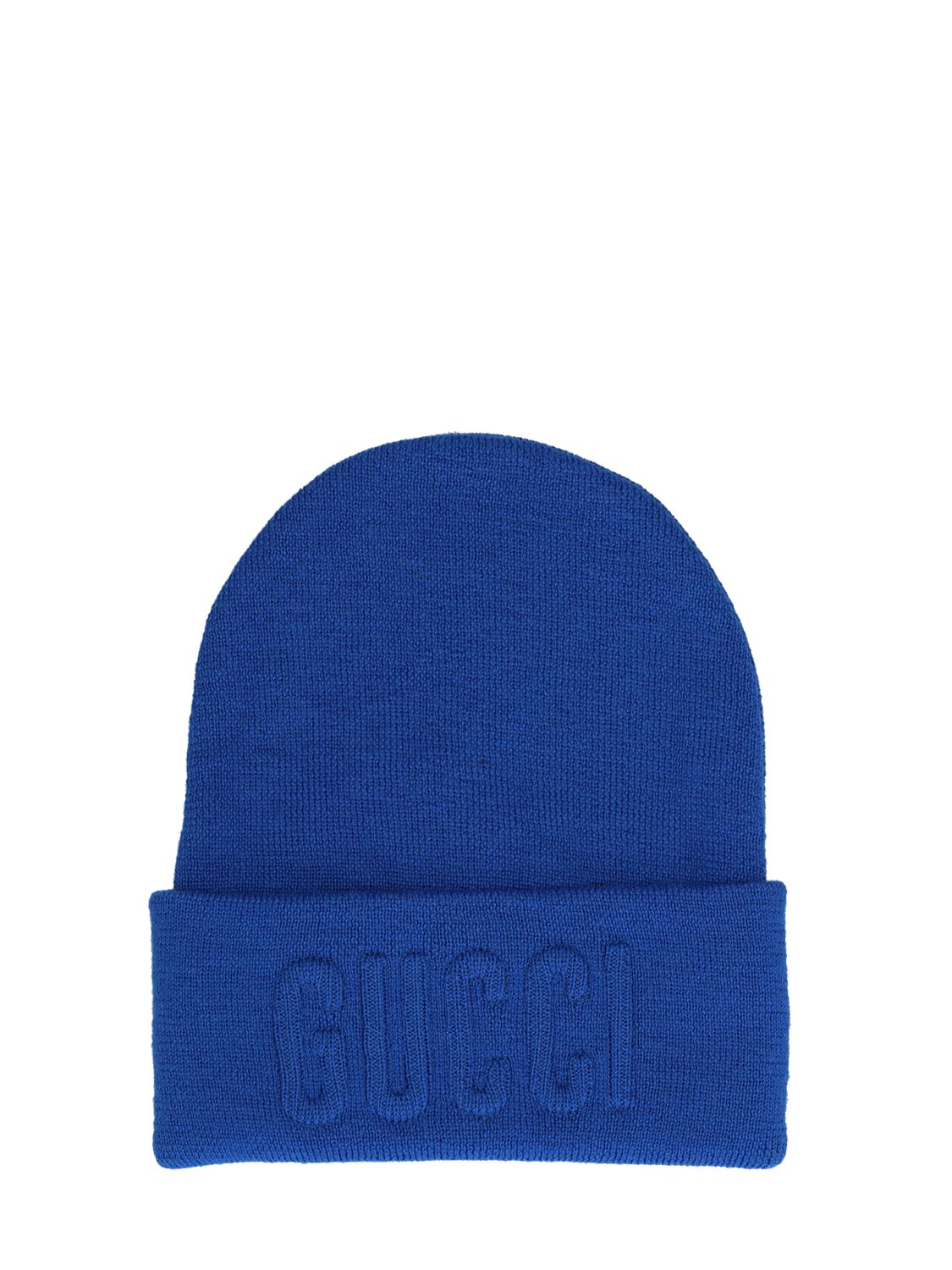 Gucci Embroidered Wool Knit Beanie In Bright Blue