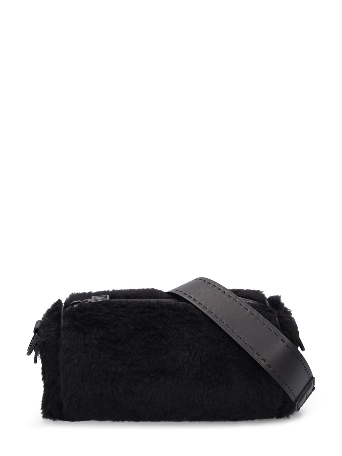 Max Mara Small Roll Shearling Shoulder Bag In Black