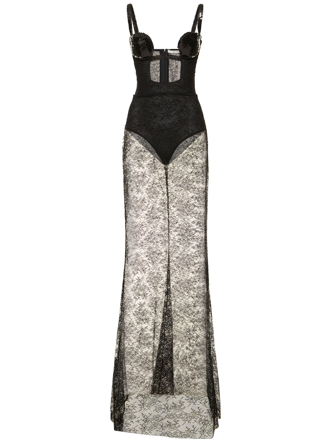 Image of Sequined Lace Maxi Corset Dress
