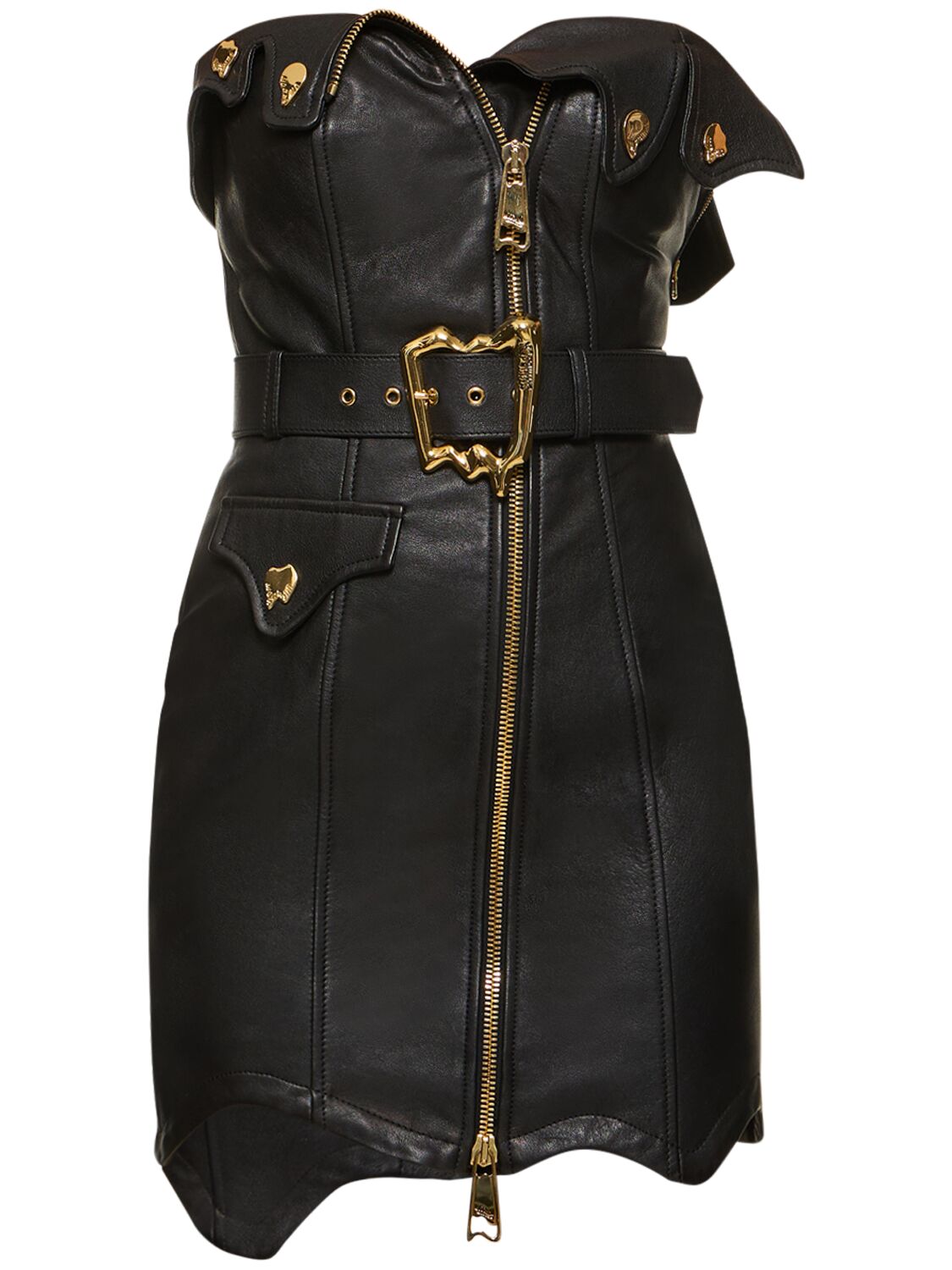 Moschino Strapless Leather Minidress In Black