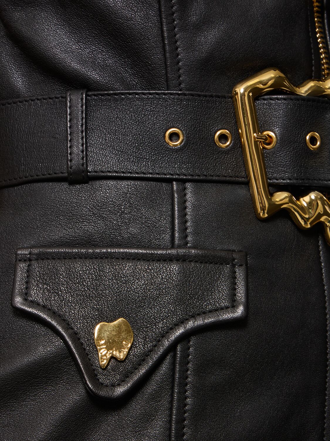 Shop Moschino Leather Strapless Mini Dress W/ Zip In Black