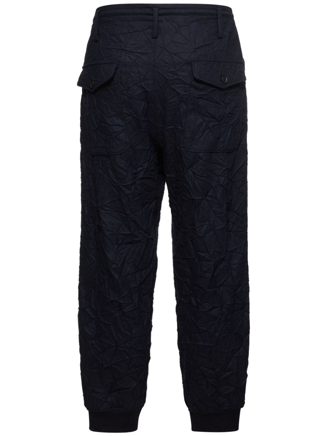 Shop Yohji Yamamoto G-hem Wrinkled Wool Blend Flannel Pants In Navy