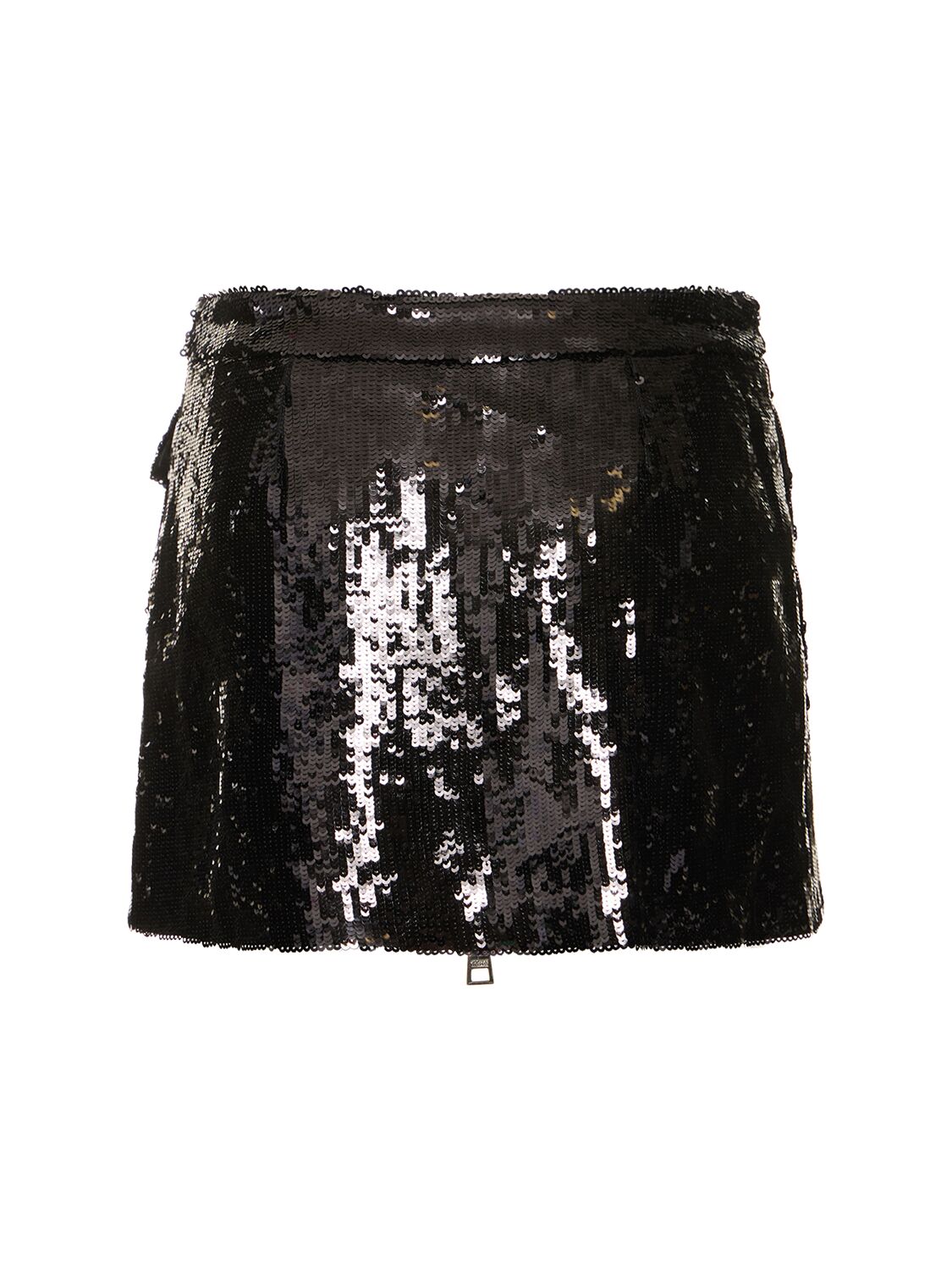 Shop Brandon Maxwell Sequined Zipped Mini Skirt In Black