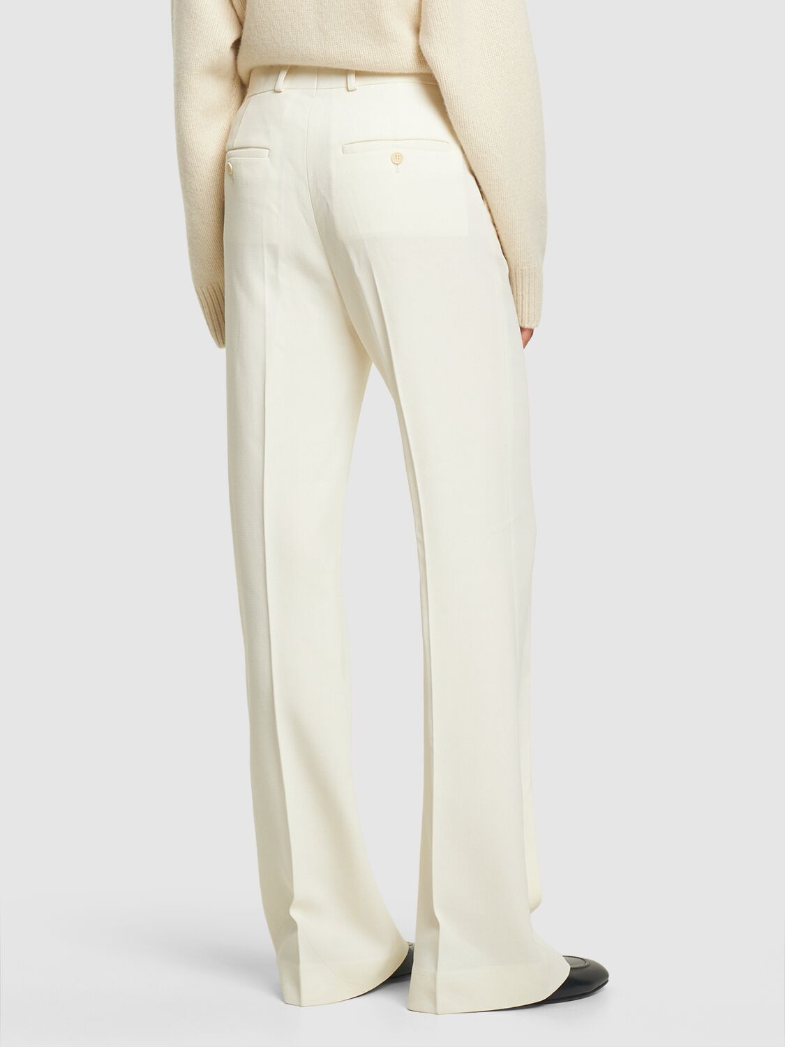 Shop Totême Evening Viscose & Wool Flared Pants In White