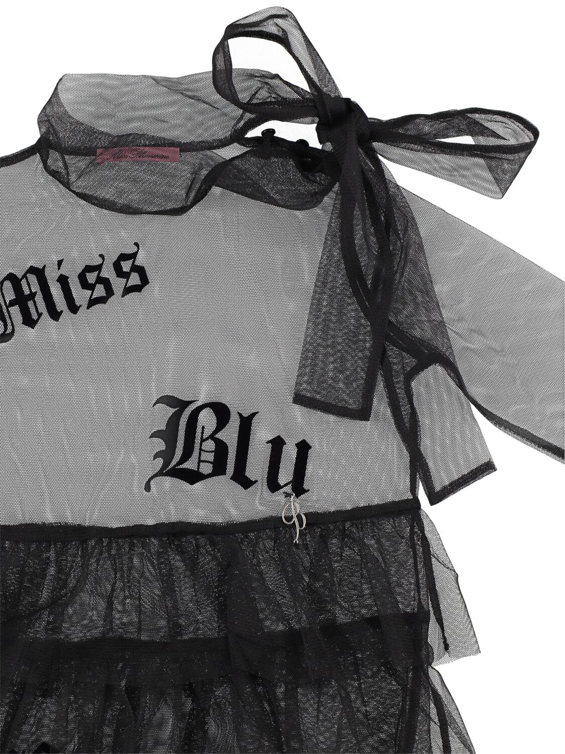 Shop Miss Blumarine Flocked Logo Tulle & Jersey Dress In Black