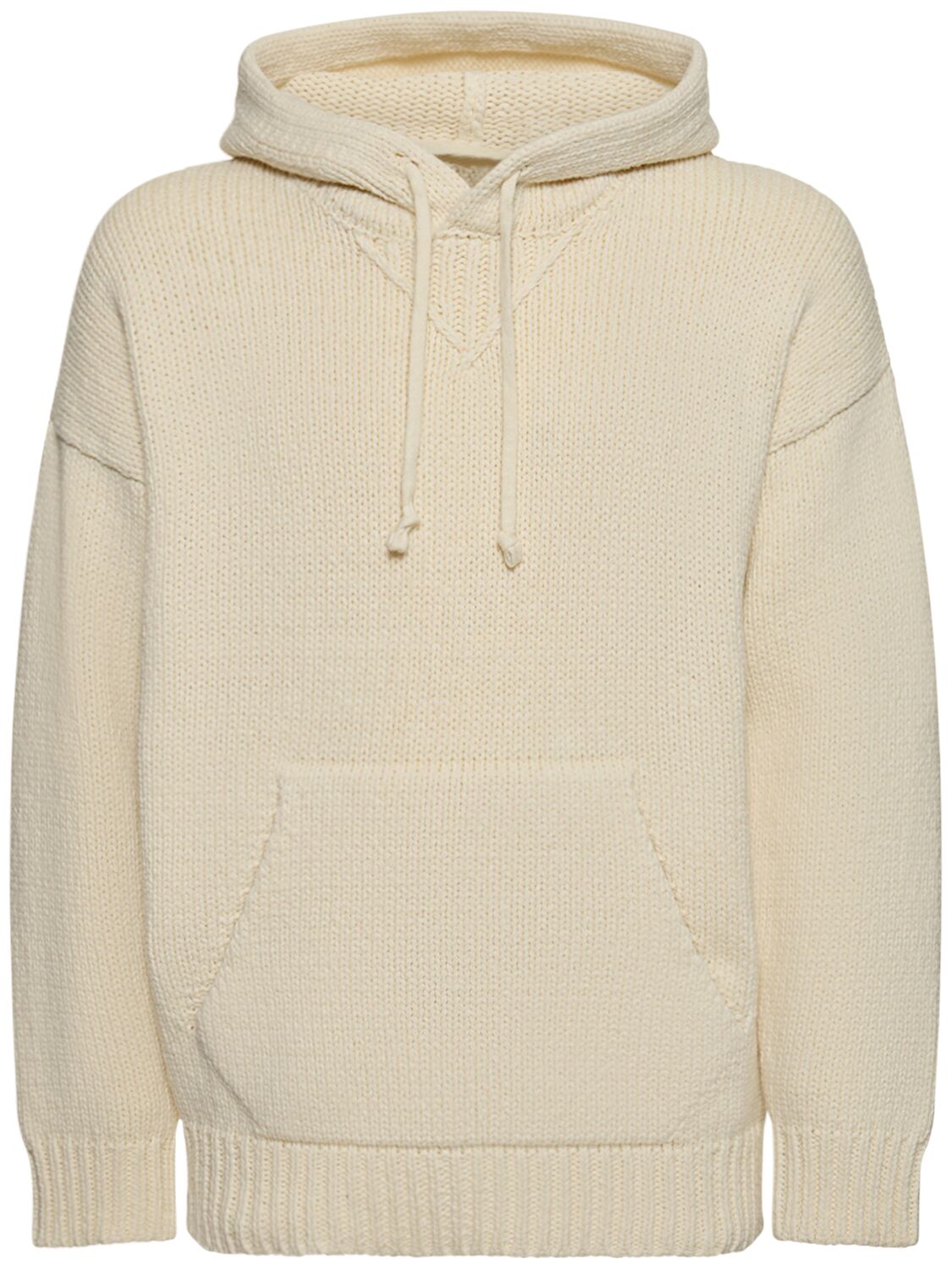 Ten C Hooded Wool Blend Knit Sweater In White