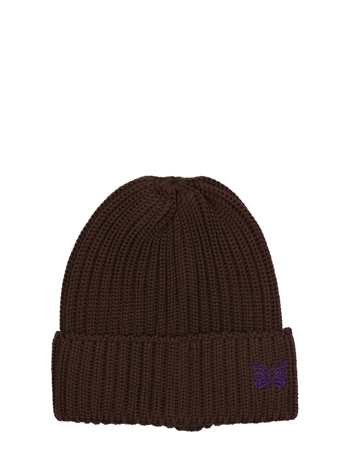 Needles Logo Wool Knit Hat In Brown