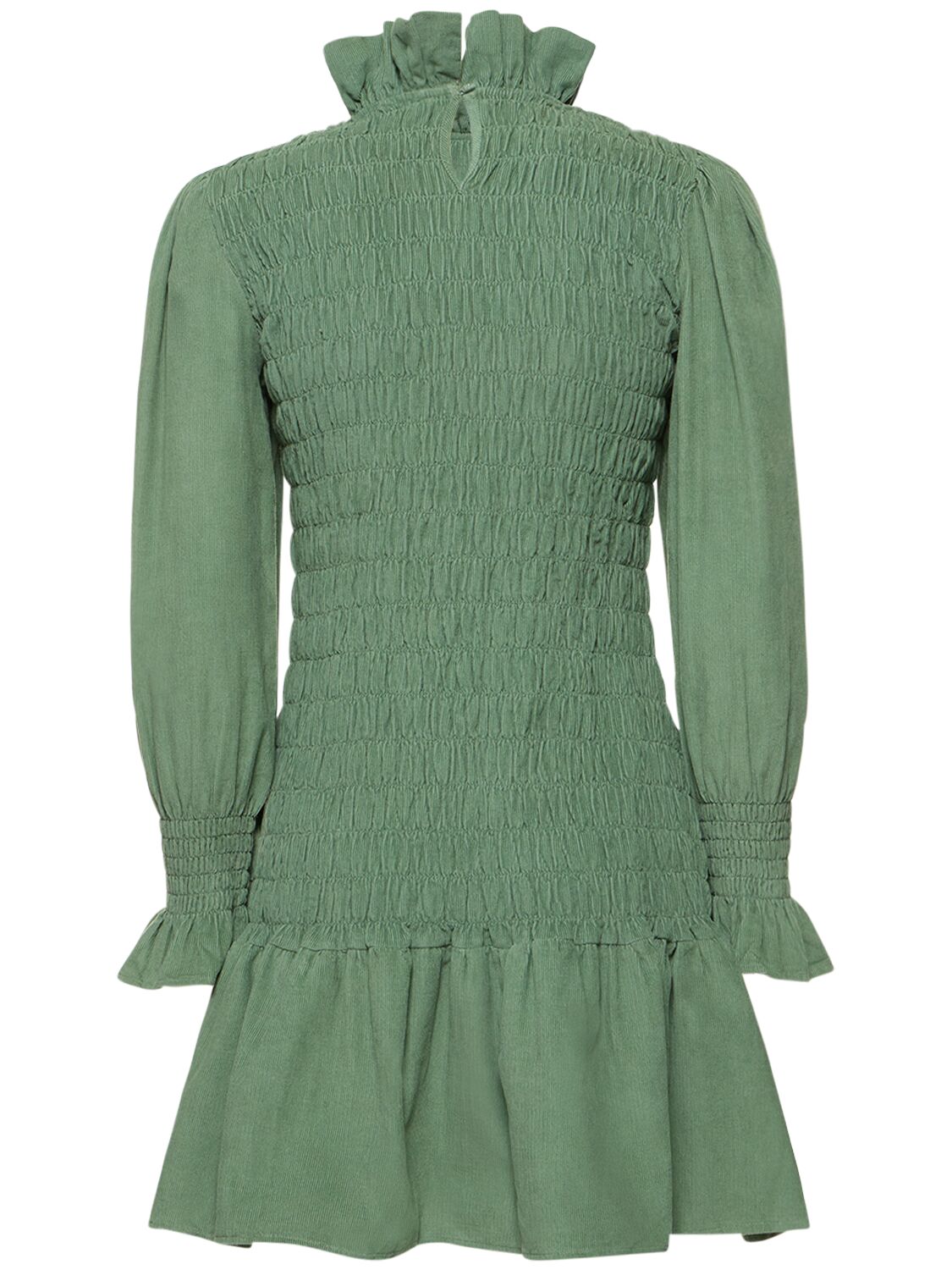 Shop Maria De La Orden Aleria Smocked Corduroy Short Dress In Sage Green