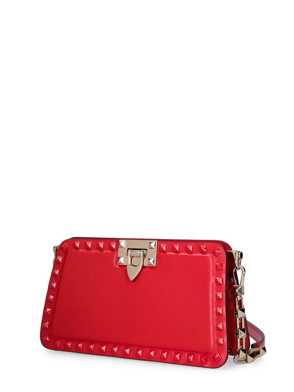 Shop Valentino Rockstud Leather Clutch In Rouge Pur