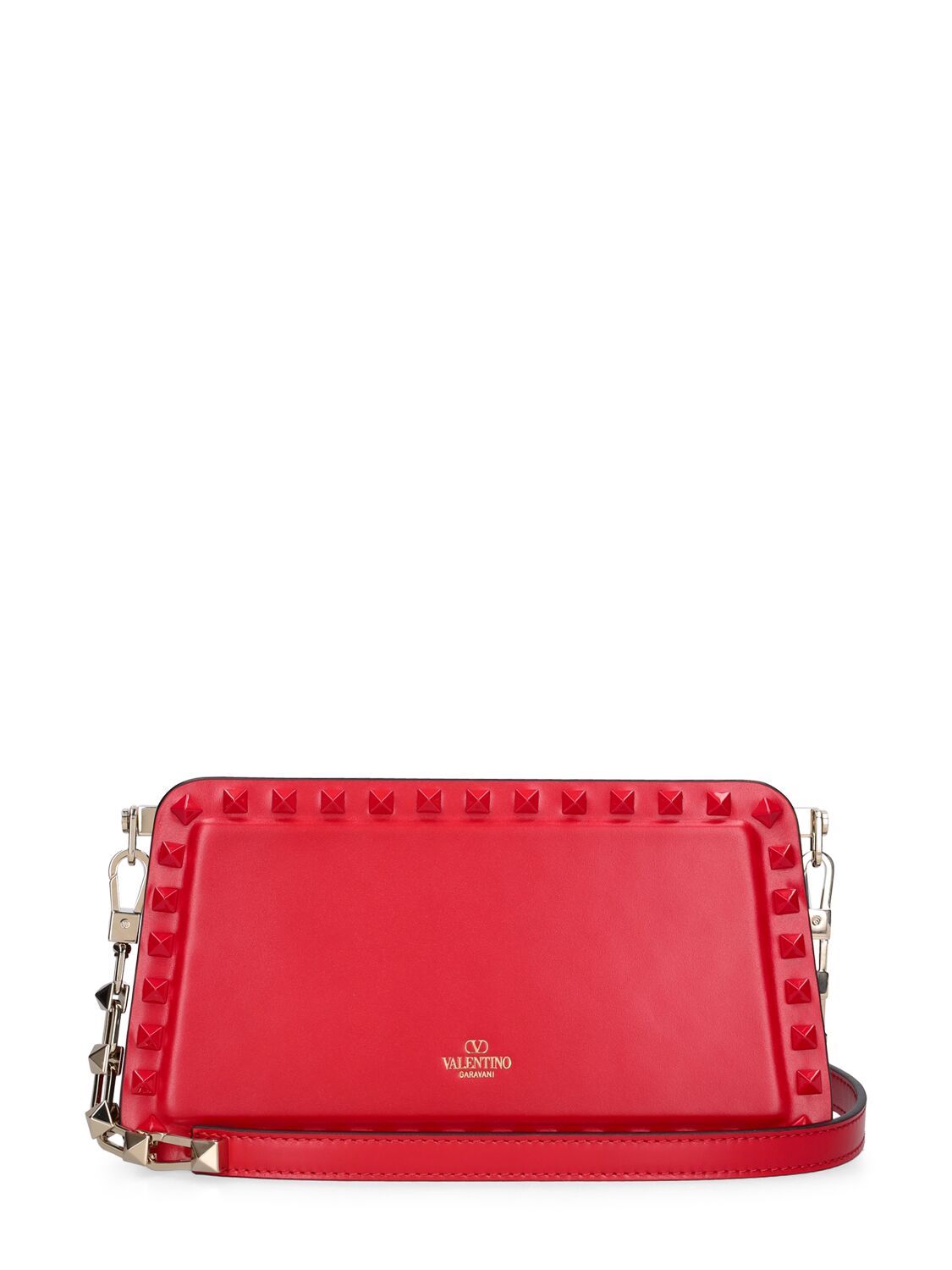 Shop Valentino Rockstud Leather Clutch In Rouge Pur