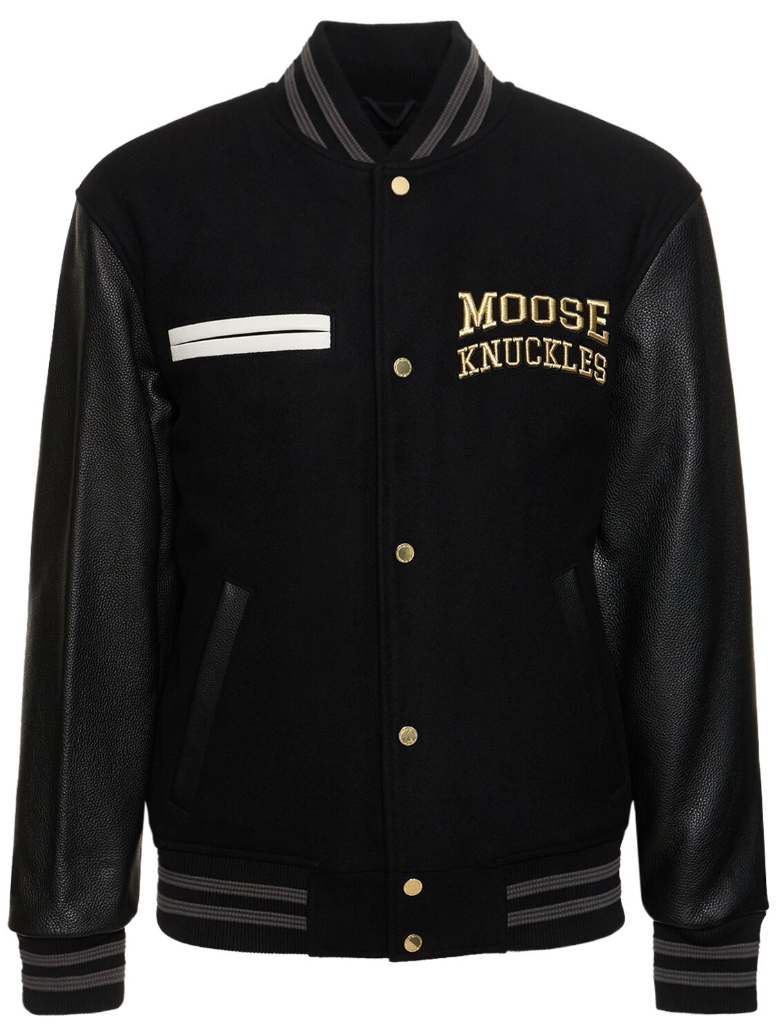 Shop Moose Knuckles Moose Varsity Bomber Jacket In Black,gold