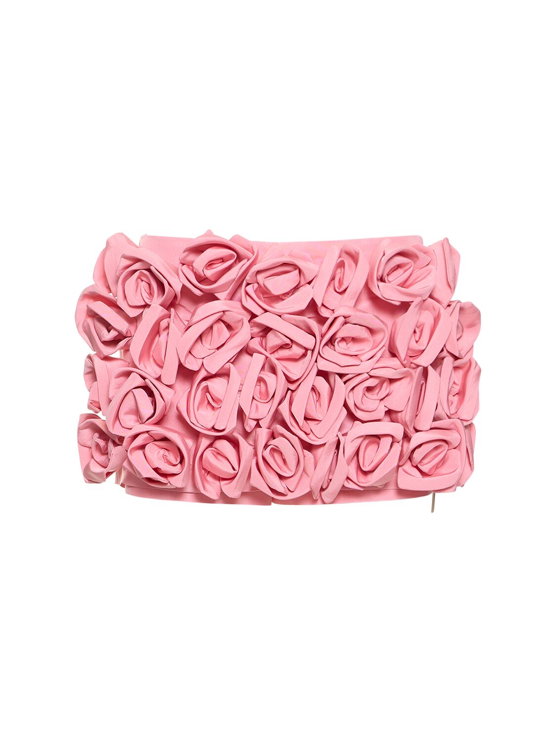 Valentino Silk Mini Skirt W/ Rose Appliqués In Pink