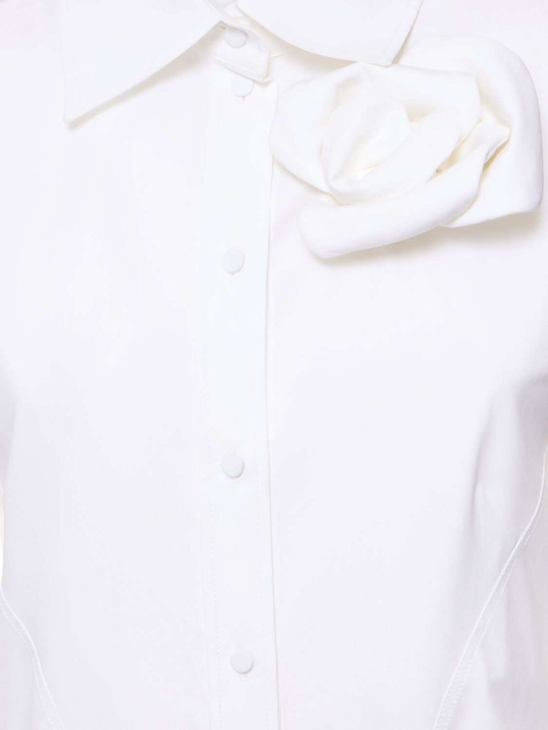 Shop Valentino Poplin Shirt Gown W/rose Pin In White