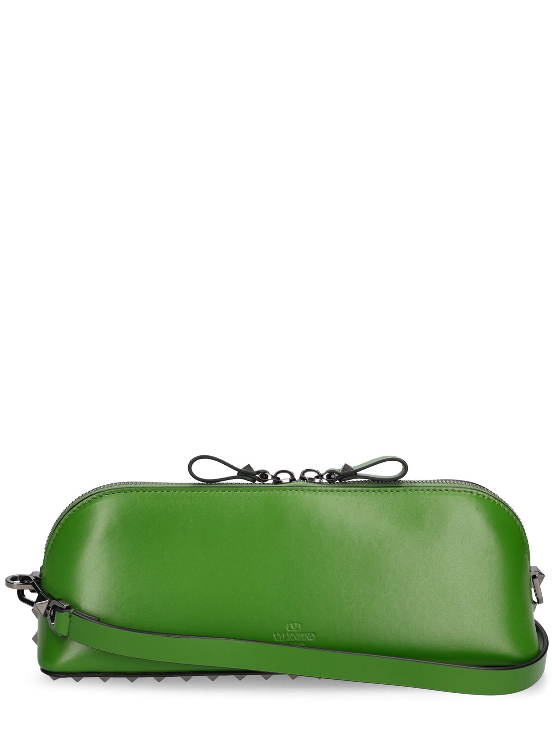 Shop Valentino Rockstud Patent Leather Clutch In Green