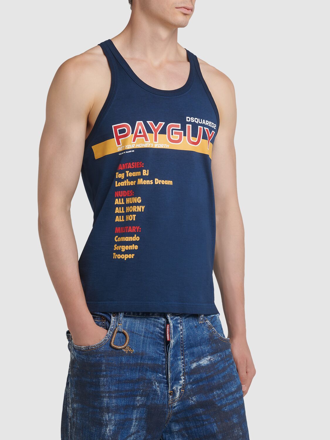Shop Dsquared2 Printed Cotton Jersey Tank Top In Navy