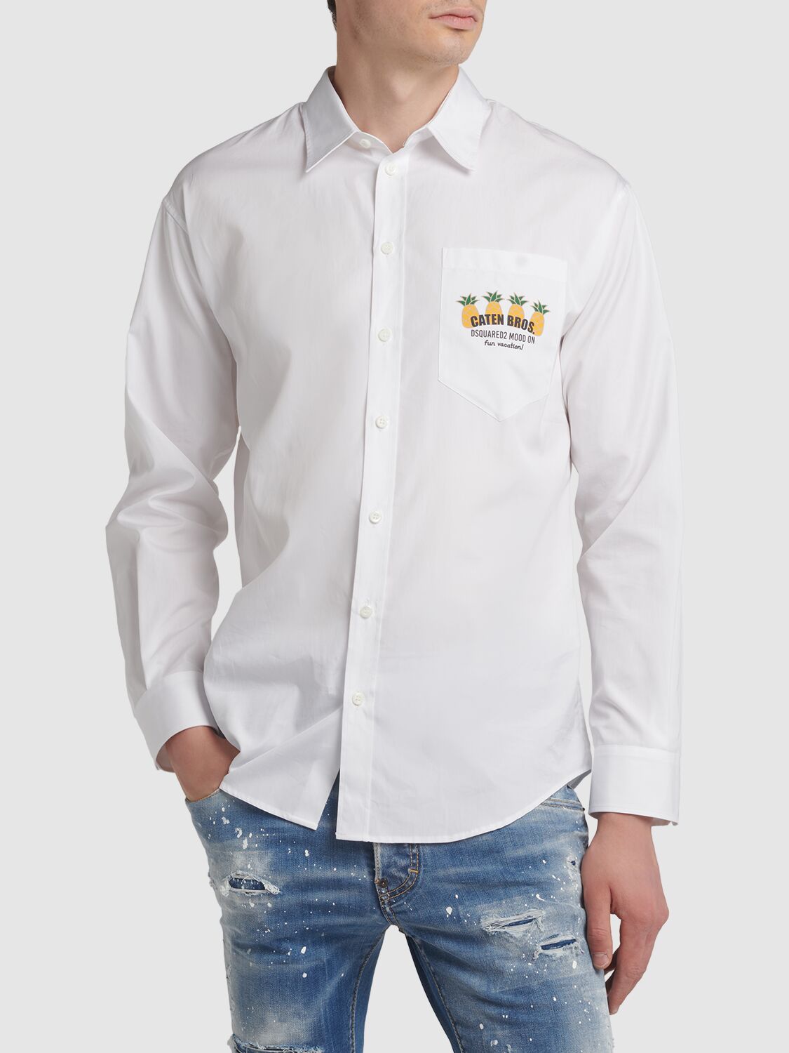 Shop Dsquared2 Printed Cotton Poplin Shirt In White